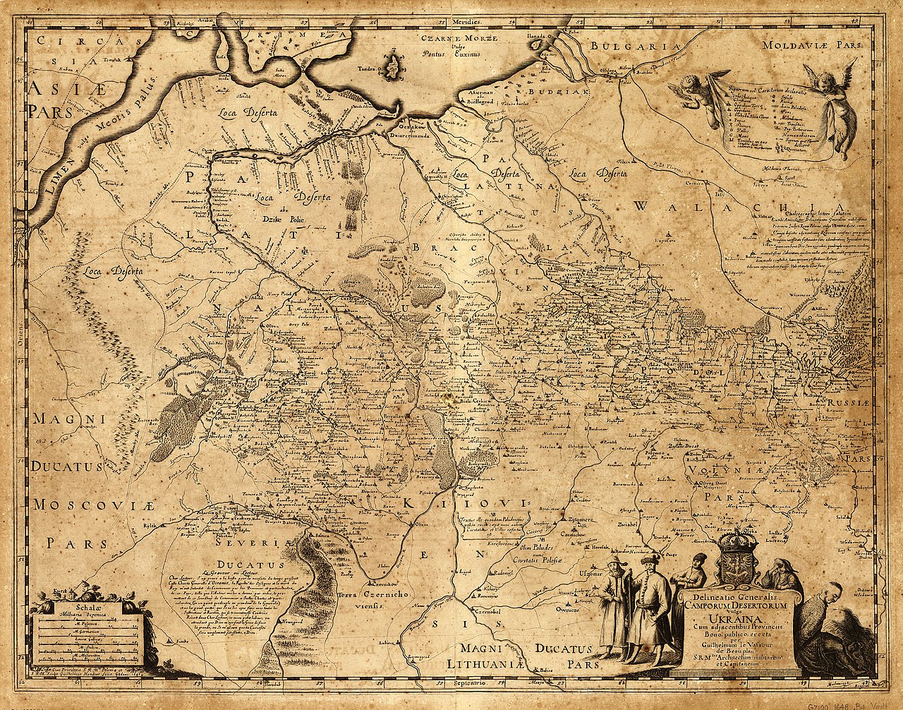 Карта Украины XVII век Мапа території України за описами де Боплана, 1648.
